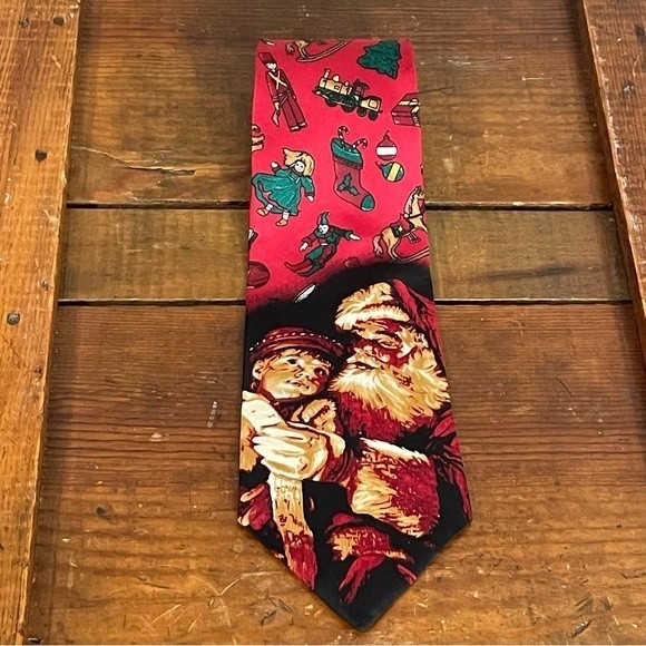 Santa’s Naughty or Nice list tie with stockings/toys, by Wembley. 100% silk. - Picture 2 of 6
